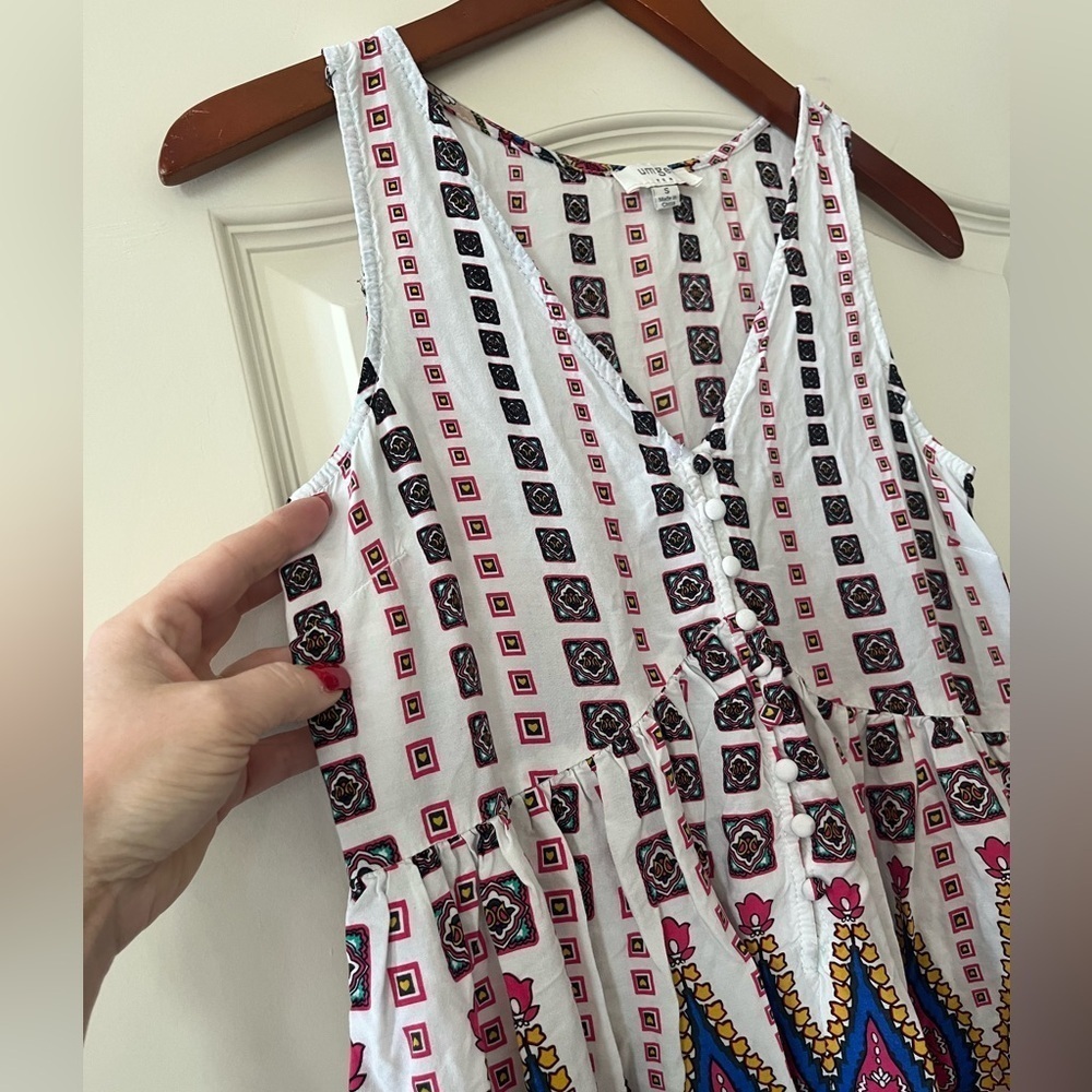 Umgee Rich White Vibrant Patterned Sundress Women’s Size Small - Picture 7 of 13